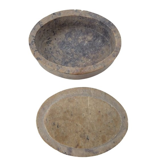 Vintage Stone Trinket Box with Inlaid Flower Design on Lid - Picture 6 of 10